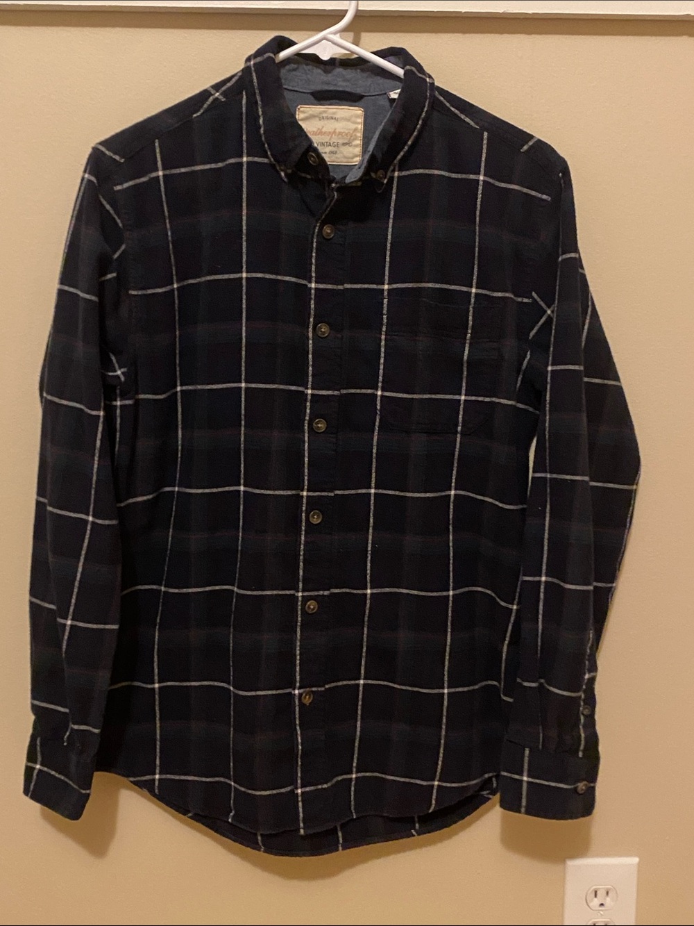Weatherproof Vintage Men's Navy Windowpane Button-Down Flannel Shirt